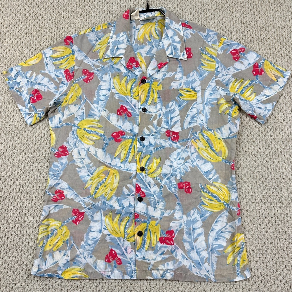 Vtg Kennington Hawaiian Camp Shirt Mens M Brown Rayon Blend Tropical Banana AOP